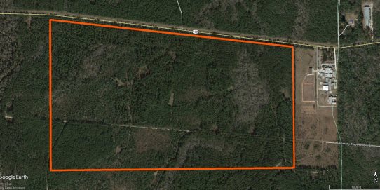Aerial showing boundary of 258 acre parcel